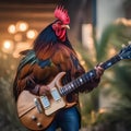 A rockstar rooster with wild feathers, strumming an electric guitar2 Royalty Free Stock Photo