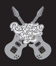 Rockstars only. Vector hand drawn illustration of guitar with wings and handwritten lettering. Royalty Free Stock Photo