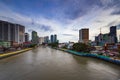 Rockwell and Poblacion neighborhoods in Makati  from a bridge over the Pasig river, Metro Manila, Philippines Royalty Free Stock Photo