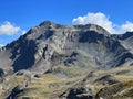 Rocky alpine peak RosstÃÂ¤llispitz or Rosstaellispitz 2929 m of the Silvretta Alps mountain range in the Swiss Alps massif Royalty Free Stock Photo