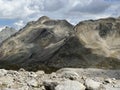 Rocky alpine peak RosstÃÂ¤llispitz or Rosstaellispitz 2929 m of the Silvretta Alps mountain range in the Swiss Alps massif Royalty Free Stock Photo