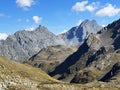 Rocky alpine peaks UnghÃÂ¼rhÃÂ¶rner or Unghuerhoerner 2994 m and Vorderes Plattenhorn 3217 m in the Silvretta Alps mountain