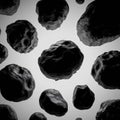Rocky, asteroid-like objects floating against a white background. Royalty Free Stock Photo