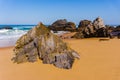 Rocky Atlantic ocean coastline of Adraga beach, Portugal Royalty Free Stock Photo