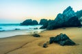 Rocky Atlantic ocean coastline of Adraga beach, Portugal Royalty Free Stock Photo