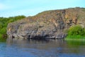 Rocky bank of the river Ishim, a rock in the shape of a crocodile's muzzle. Royalty Free Stock Photo