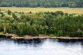 Rocky bank of the Yenisey river near the town of Sayanogorsk, Khakassia, Russia.