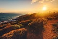 Rocky Bay with walking trail at sunset, Port Elliot Royalty Free Stock Photo
