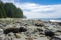 Deserted Beach in Sooke, BC, Canada, and Blue Sky with Clouds