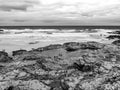 The rocky beach of Bedruthan Steps in Cornwall - an amazing landmark at the Cornish Coast Royalty Free Stock Photo