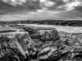 The rocky beach of Bedruthan Steps in Cornwall - an amazing landmark at the Cornish Coast Royalty Free Stock Photo