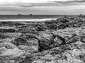 The rocky beach of Bedruthan Steps in Cornwall - an amazing landmark at the Cornish Coast Royalty Free Stock Photo