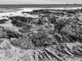 The rocky beach of Bedruthan Steps in Cornwall - an amazing landmark at the Cornish Coast Royalty Free Stock Photo