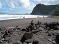 Rocky beach, black sand Hawaii