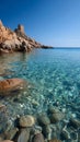 A rocky beach with clear water and rocks in the foreground Royalty Free Stock Photo
