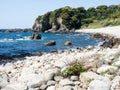 Rocky beach near Hakusan Domon natural arch on cape Ashizuri