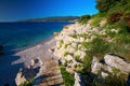 Rocky beach with pine trees on coast of Adriatic Sea, Istria, Croatia Royalty Free Stock Photo