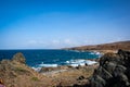 Rocky beach on the Rugged costal landscape on Aruba`s north coast