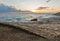 Rocky beach sunset on the coast of Adriatic Sea, Croatia Royalty Free Stock Photo