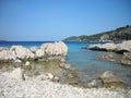 Rocky beach with turquoise waters on Hvar island, Croatia
