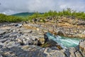 Rocky Canyon And The Flow Of Abiskojokk River Through The In Abisko National Park In Northern Sweden. T