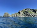 Rocky Cape Elagina of Elagin on Askold Island in summer. Russia, Primorsky Krai Royalty Free Stock Photo