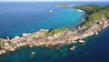 Rocky Cape and Similan Island Landscape Aerial Lookaround. HD Slowmotion. Andaman Sea, Thailand.