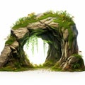 Lively 3d Cave Scene With Realistic Grass On White Background