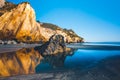 Rocky cliffs and ocean view. Beautiful Avila Beach at sunset, California