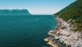 Rocky coast along the mainland, with mountains and sea in the background, Sula, Kaarsteinen, Mauseidvaag, More og Romsdal, Norway