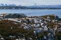 Rocky coast and Atlantic ocean, Beautiful landscape near Atlantic road in Norway in bright spring day.