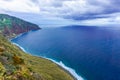 Rocky coast of Atlantic ocean at Madeira archipelago in Portugal at cloudy day Royalty Free Stock Photo