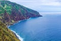 Rocky coast of Atlantic ocean at Madeira archipelago in Portugal at cloudy day Royalty Free Stock Photo