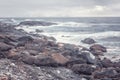 Rocky coast of the ocean, severe winter landscape, Lofoten Islands, Norway Royalty Free Stock Photo