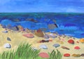 Rocky coast of the Baltic Sea. Children`s drawing