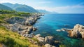 Rocky coast of Dalan and Voge hiking area. Amazing summer seascape of Adriatic sea. Royalty Free Stock Photo