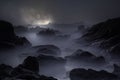 Rocky coast in a full moon night Royalty Free Stock Photo