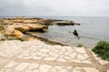 Rocky coast and sea near the town of Mahdia, Tunisia. Royalty Free Stock Photo