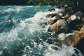 Rocky coast with seabirds and seascape