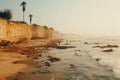 Rocky coast with seabirds and seascape