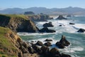 Rocky coast with seabirds and seascape