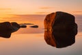 Rocky coast at sunset in detail in Sweden