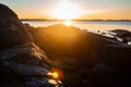 Rocky coast at sunset in detail in Sweden