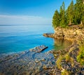 Rocky coastline at Cave Point on Lake Michigan Royalty Free Stock Photo