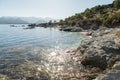 Rocky coastline of Desert des Agriates in Corsica Royalty Free Stock Photo