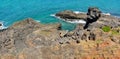 Rocky coastline of Elliott Heads Memorial Park near Bundaberg in Royalty Free Stock Photo