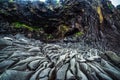 Rocky coastline landscape in Hellnar, Iceland.