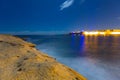 Rocky coastline of Malta landscape at night