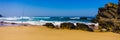 Rocky coastline of sandy Adraga beach Atlantic ocean, Portugal Atlantic coast Royalty Free Stock Photo