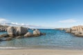 Rocky coastline and sandy beach at Cavallo island near Corsica Royalty Free Stock Photo